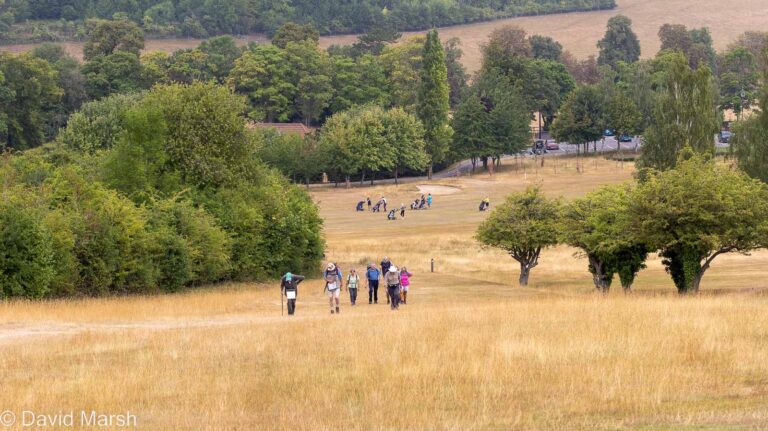 Walkers climb up Goring and Streatley golf course.